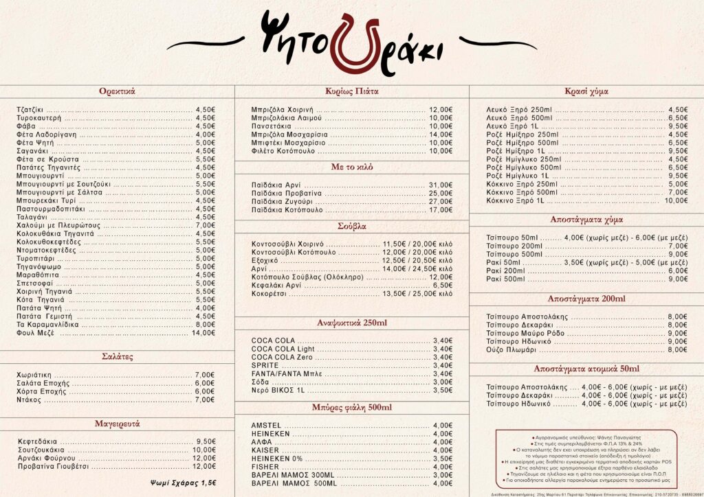 Ψητουράκι Menu 2025